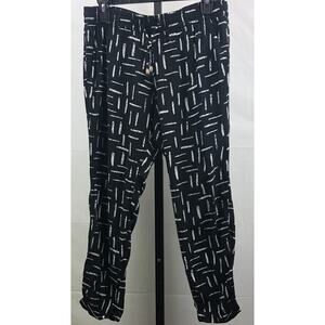 Old Navy Ankle Pants Women S Black Geo Rayon Drawstring Pockets Tapered Lounge